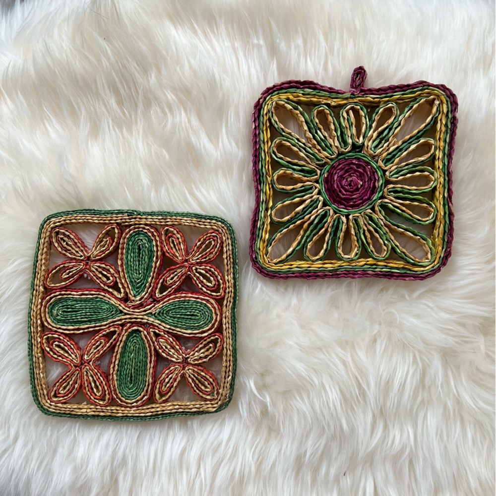 Vintage Rattan Trivet Set of 2